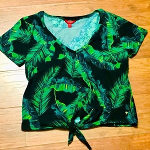 Guess Palm Leaves Crop Top Ties At Bottom
